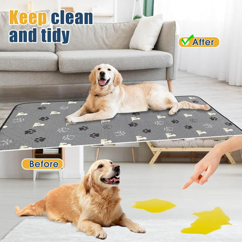Washable Extra Large Dog Pee Pads, Absorbent Reusable Training Mat, Non-Slip, Grey 72"x72"