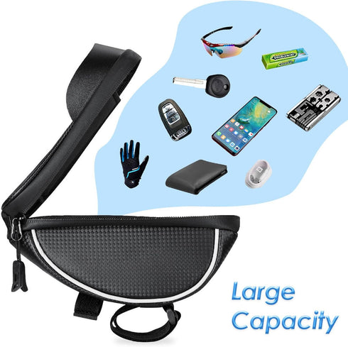 Waterproof Bicycle Storage Bags, Reflective Phone Mount Top Tube Bag, Compatible with iPhone 15, 14, 13, 12, Galaxy