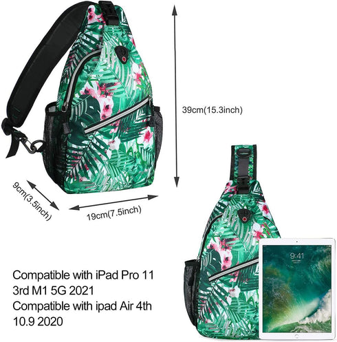 MOSISO Sling Backpack, Travel Hiking Daypack Pattern Rope Crossbody Shoulder Bag, Palm Leaf Flower Design