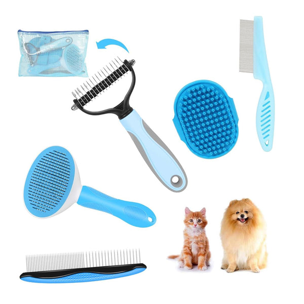 5-in-1 Dog Brush Grooming Kit - Set of 5 Blue - Dog Grooming Supplies for Short and Long Haired Dogs