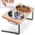 Elevated Cat Bowls, 15° Tilted Raised Wood Pet Bowls with Stand, Anti Vomiting 2 Stainless Steel Bowls for Cats