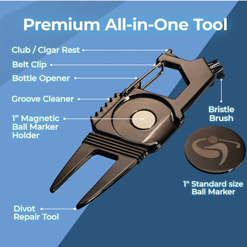 Golf Divot Tool with Golf Ball Marker and Golf Tees, 3 1/4 inch, Gifts for Men and Women