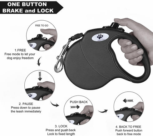 16 ft Retractable Dog Leash for Large Dogs up to 110 lbs; Tangle-Free Nylon Tape, Black