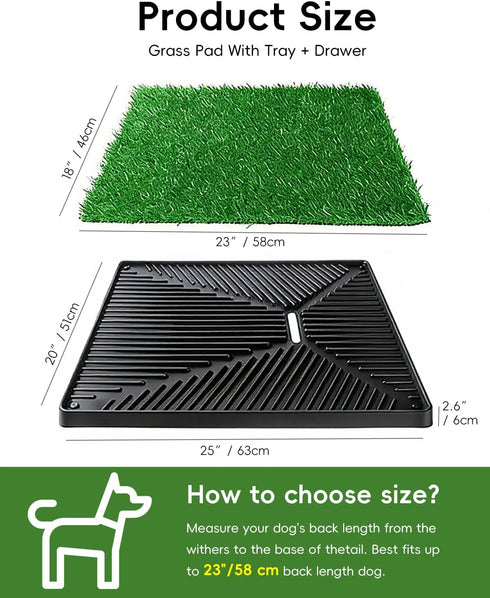 CyberPaws 25" 20", Dog Grass Pad with Tray x Artificial Grass Puppy Potty Training Pad, Reusable Indoor Outdoor Pet