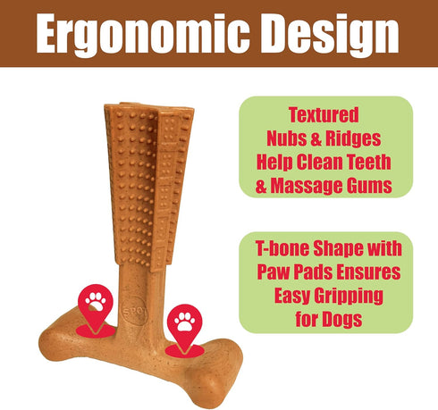 SPOT 60lbs, 6in, Bam-Bones Plus T Bone - Bamboo Fiber & Nylon, Durable Long Lasting Dog Chew for Aggressive Chewers Toy