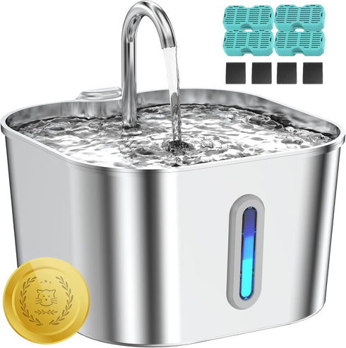 Lawfery Cat Water Fountain Stainless Steel, 74oz/2.2L Automatic Cat Drinking Fountain with 4
