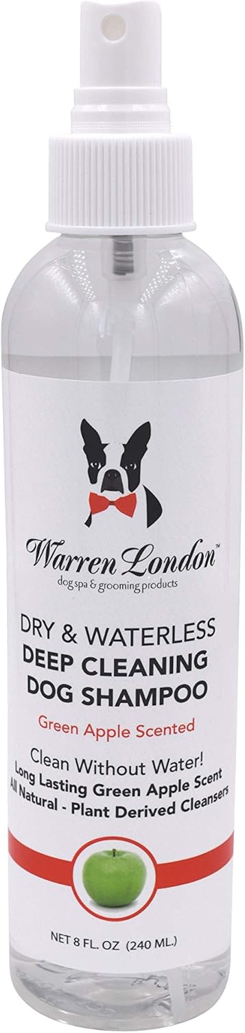Warren London Waterless Dog Shampoo 8 oz, Green Apple No-Rinse Dry Shampoo Spray, Instant Deodorizer for Smelly Pets