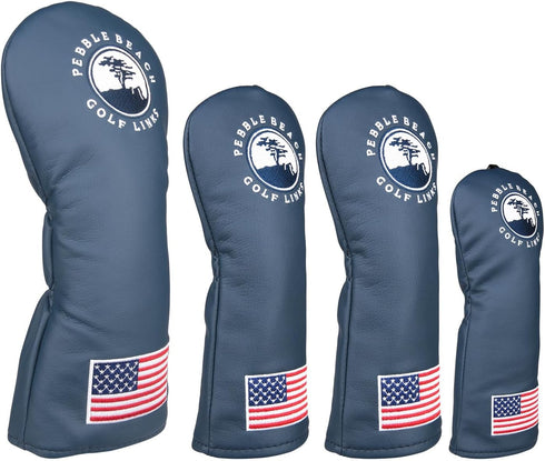OGECLF Blue Leather with Embroidery Golf Club Driver Fairway Wood Hybrid Head Covers - 1, 3, 5, UT Covers