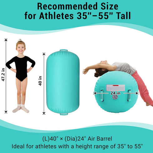 CZGBRO Gymnastics Barrel Air Roller NO Pump, Inflatable Tumbling Equipment Air Mat Octagon Mat for Backhandspring