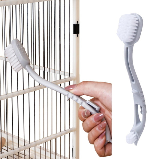 Bird Cage Cleaner with Two Brush Heads, Long Handle Tool for Cleaning Bird Cages and Kennels