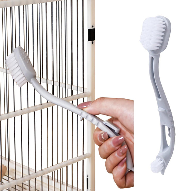 Bird Cage Cleaner with Two Brush Heads, Long Handle Tool for Cleaning Bird Cages and Kennels