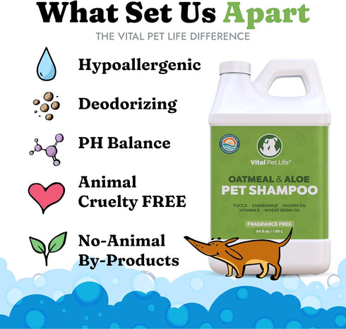 64 oz Dog Shampoo with Oatmeal, Aloe Vera, Chamomile, Jojoba Oil, Vitamin E - Natural Ingredients, Helps Allergies Dry