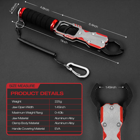11" 40lbs 360 Ghosthorn Aluminum Alloy Fish Lip Gripper with Scale - Saltwater Fishing Grabber Tool, Swivel Non-Slip