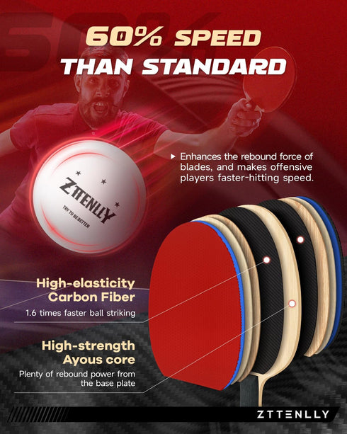 Ping Pong Paddle with Carbon Technology, Performance-Series Table Tennis Racket for Professional Play