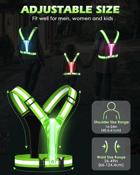 Zacro LED Reflective Vest for Running, Rechargeable Light Up Running Gear with 5 Colors, Adjustable for Men, Women, Kids