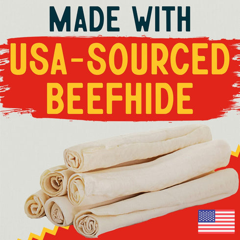 Canine Chews 10-11" Dog Rawhide Retriever Rolls - 100% USA-Sourced Natural Beef Raw Hide Bones for Large Dogs (20 Pack)
