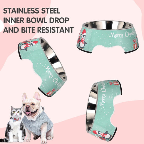Christmas 2 in 1 Pet Dog Food Water Bowls - Non Slip Heavy Duty for Small Dogs, Puppies, Cats, Kittens - Green