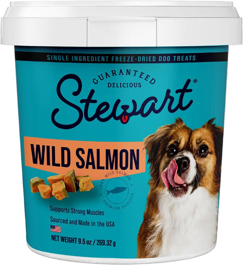 Stewart Freeze Dried Dog Treats, Wild Salmon, 9.5 oz, Grain Free & Gluten Free, Resealable Tub