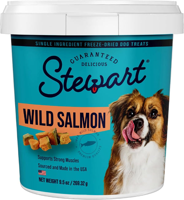 Stewart Freeze Dried Dog Treats, Wild Salmon, 9.5 oz, Grain Free & Gluten Free, Resealable Tub