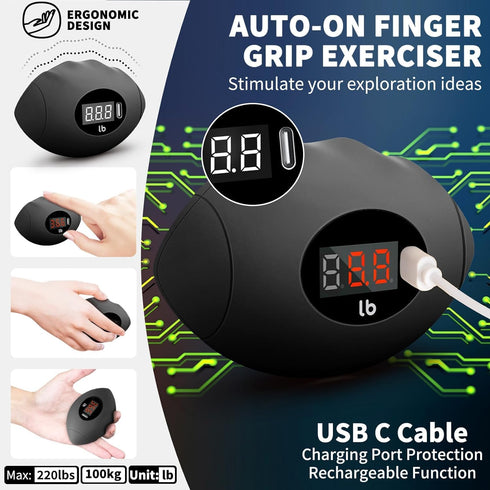 Hand Grip Strengthener, Rechargeable Digital Grip Strength Trainer up 220.4 Lbs(100kg) Hand Grip Exerciser Equipment for Strength Training-Forearm-Gripper-Finger, Stress Balls for Adults/Kids by DIOTUSS
