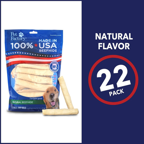 Pet Factory 100% Made in USA Beefhide 5" Chip Rolls Dog Chew Treats, Natural Flavor, 22 Count/1 Pack