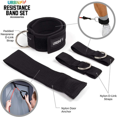 Resistance Bands Set (12 Piece) - Includes Door Anchor, Ankle, Wrist Strap, Exercise Guide and Carrying Bag