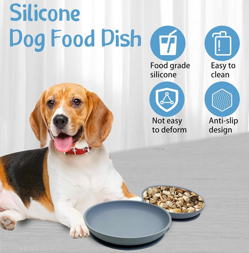 Silicone Dog Bowl Set of 2, 7.7in No Spill Puppy Food and Water Dish, Non-Tippable Feeding Bowls for Small & Medium Pets
