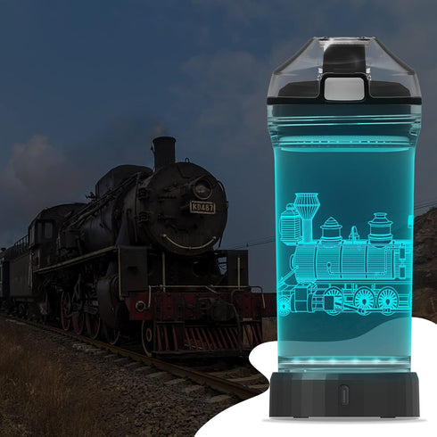 3D 14 OZ YuanDian Light Up Kids Water Bottle with Train Design- Tritan BPA Free - Cool Drinking Cups Gift for School