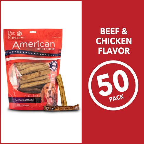 5" 50 Count/1 Pack Pet Factory American Beefhide Chip Rolls Dog Chew Treats - Beef & Chicken Flavor