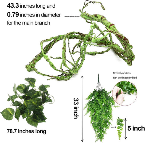 kathson 3 PCS Reptile Vines Plants - Flexible Bendable Jungle Climbing Vine Decor for Terrarium