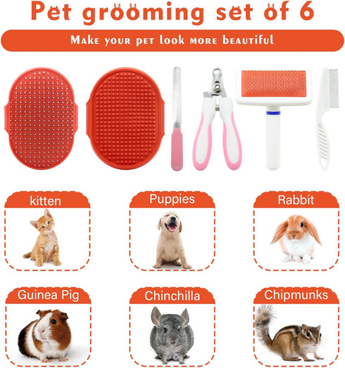 Set Trimmer Chinchilla Cat Grooming Kit with Pet Shedding Slicker Brush Nail Clipper Pet Massage Bath Glove Flea Comb