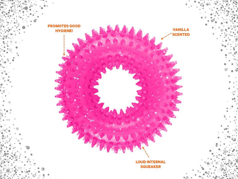 ASPCA Squeaky Puppy Teething Spikey Glitter Ring Chew Toy - Non-Toxic TPR Rubber for Small to Medium Dogs - Random Color