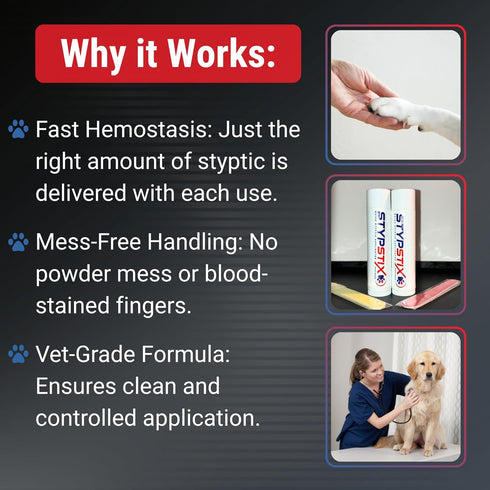 STYPSTIX Dog Nail Bleeding Stopper Applicator | Quick Styptic Tool | Stop Pet Bleeding, Easy Grooming | Safe Animal