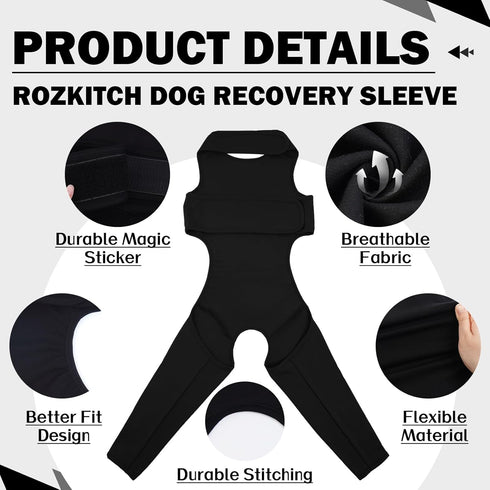 ROZKITCH Dog Surgery Recovery Sleeve for Rear Right Left Leg, Wound Elbow Brace Protector, Black 2XL