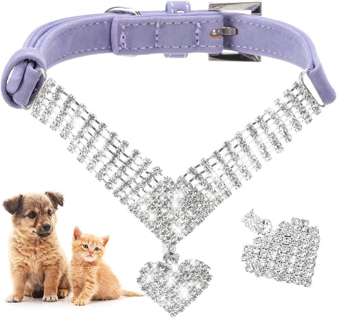 EXPAWLORER Cute Dog Necklace - Rhinestone Dog Collar, Soft Velvet Adjustable Pet Collar for Puppies Cats Small Medium