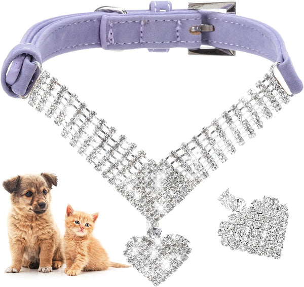 EXPAWLORER Cute Dog Necklace - Rhinestone Dog Collar, Soft Velvet Adjustable Pet Collar for Puppies Cats Small Medium