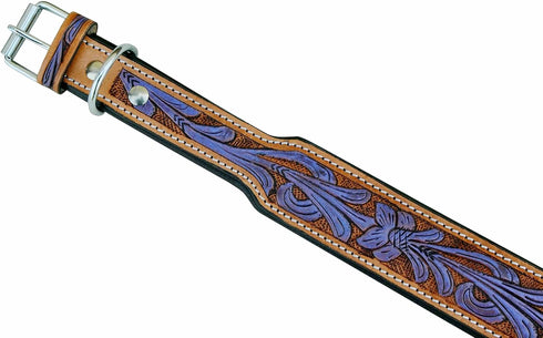 Leather Dog Collar, Western Style, Heavy Duty Hand Tooled, Adjustable Padded for Puppies and Big Dogs (10AB127-S)