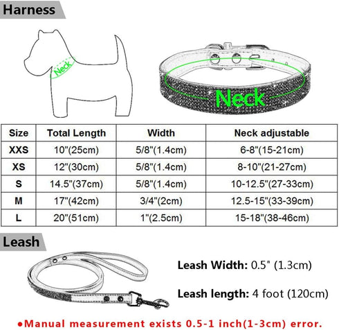 Rhinestone Bling Leather Dog Cat Collar & Leash Set, Crystal Diamonds Studded Cute Bowknot for Small Dogs