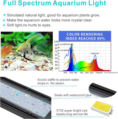 hygger 9W Full Spectrum Aquarium Light, Aluminum Alloy Shell, Extendable Brackets, White Blue Red LEDs for Freshwater