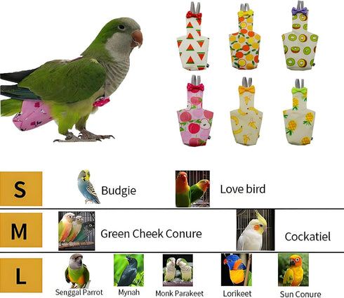 Generic 6PCS Set Washable Reusable Bird Diapers with Waterproof Lining & Adjustable Straps Soft Parrot Diaper Clothes