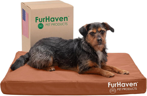 Furhaven Water-Resistant Cooling Gel Dog Bed - Medium/Small Dogs, Removable Washable Cover, Indoor/Outdoor, Chestnut