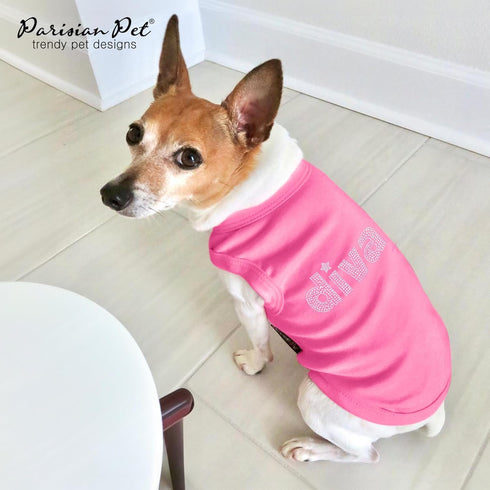 Parisian Pet Dog T-Shirt with 'Diva' Embroidery - Breathable Pink Sleeveless Vest for Large Dogs 3XL