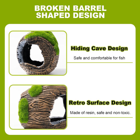 Betta Broken Barrel Decor Fish Tank Accessories, Resin Fish Hide Cave for Aquarium Decoration (Small)