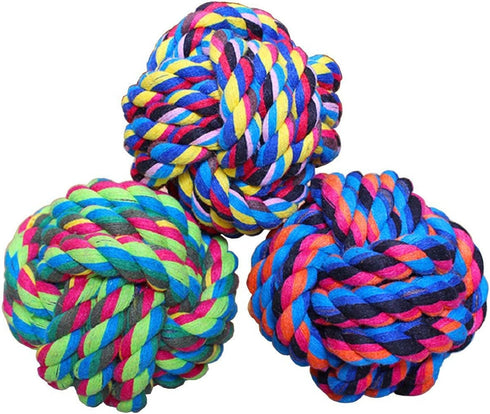 Pet Chew Toy - Knots Weave Cotton Rope, Biting Small Ball for Dogs & Cats, 3 in One Pack