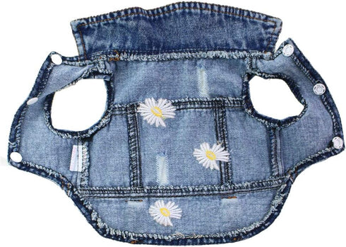 Vintage Denim Dog Jacket with Daisy Embroidery for Chihuahua, Yorkie Small Breeds - Stylish Pet Coat, All-Season