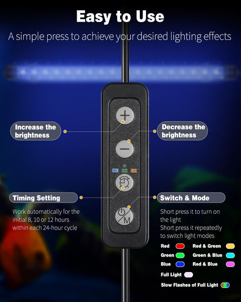 Pawfly 4.2 W Aquarium LED Light, 15.2 Inch Underwater Fish Tank Light with Timer and 8 Lighting Modes
