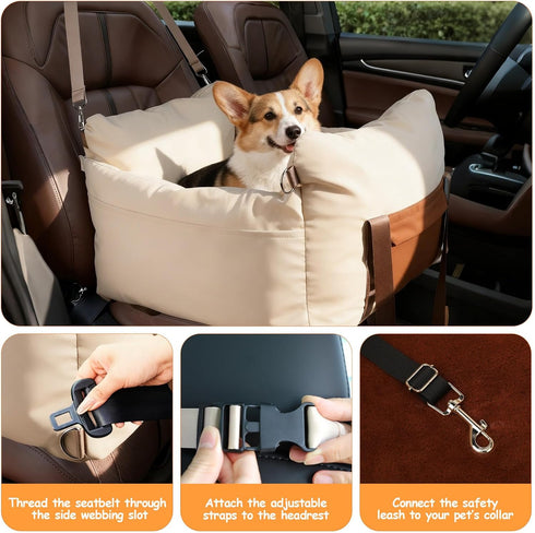 Felixora 25lbs Dog Car Seats for Small Dogs, Waterproof Puppy Car Seat with Side Handles and Large Pockets, Clip-On