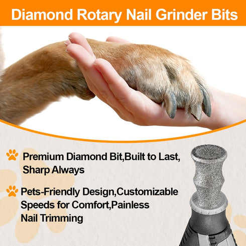 Diamond Rotary Pet Nail Grinder Bits - 2PCS Replacement Head for Dog Nail Care, 1/8" Grinder Wheel