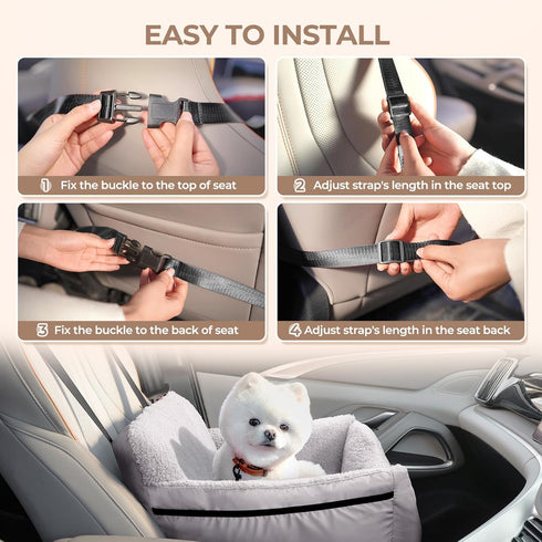 25 lbs, BurgeonNest Dog Car Seat for Small Dogs, Detachable and Washable Cat Carseats Under Soft Pet Booster Seats
