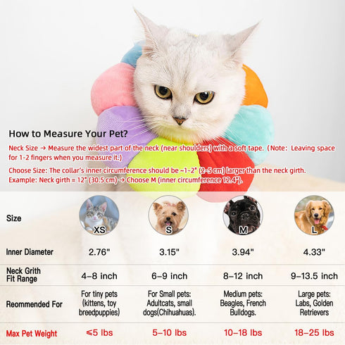 KUDES Adjustable Cat Small Dog Recovery Collar, Cute Neck Cone for Surgery, Wound Healing Protective Cone, Colorful (L,